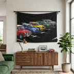 Mini Cooper Generations Classic to Modern Multicolour Lineup Car Wall Art Tapestry
