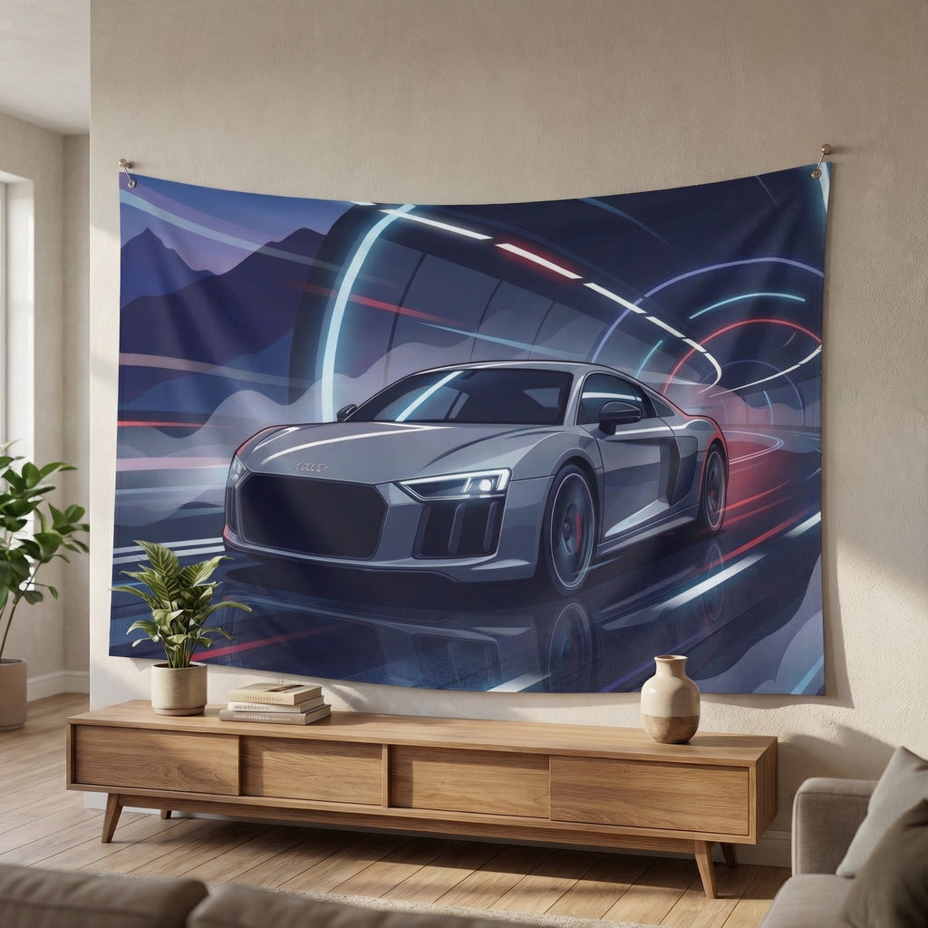 Audi R8 Car Wall Tapestry Neon Tunnel Wall Art