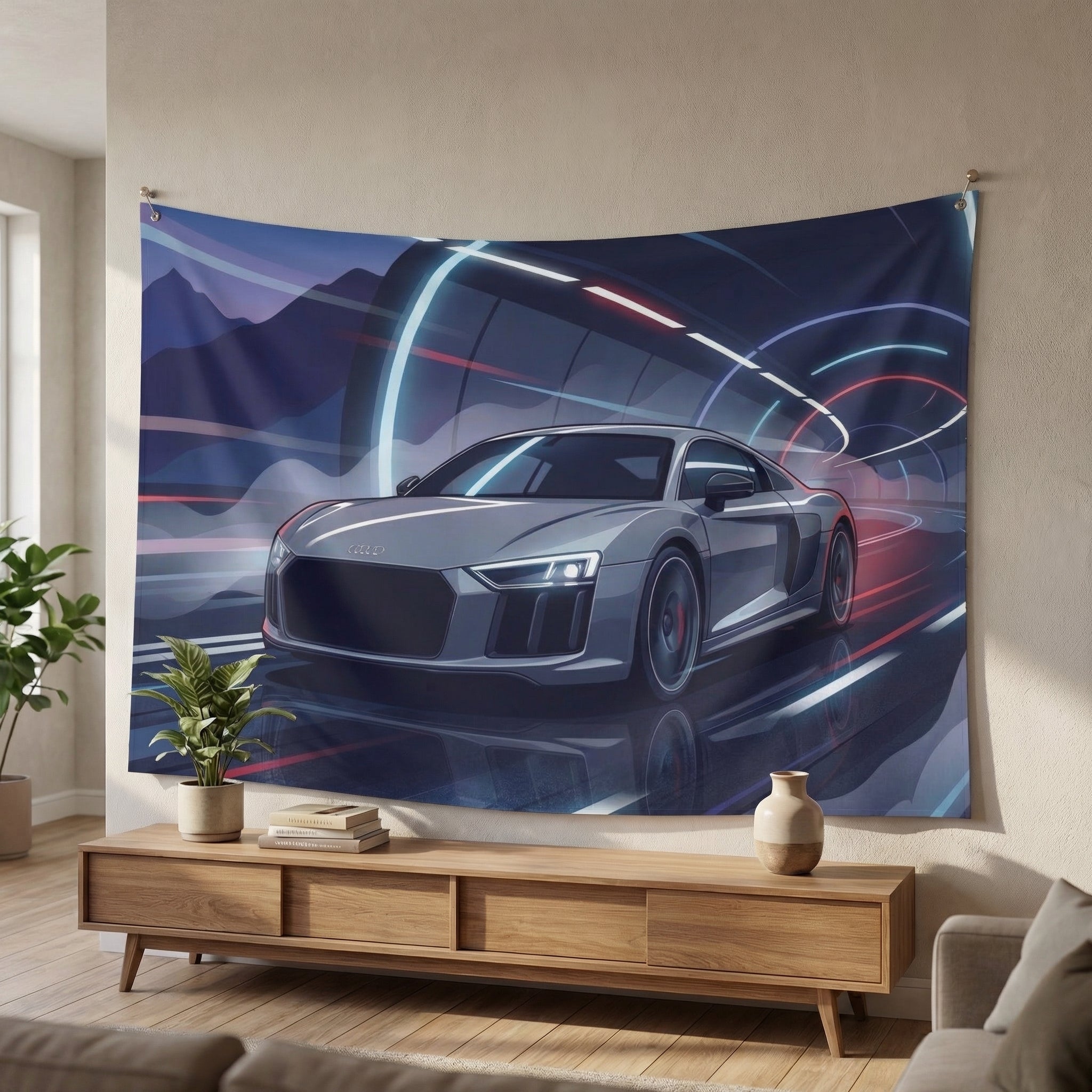 Audi R8 Car Wall Tapestry Neon Tunnel Wall Art