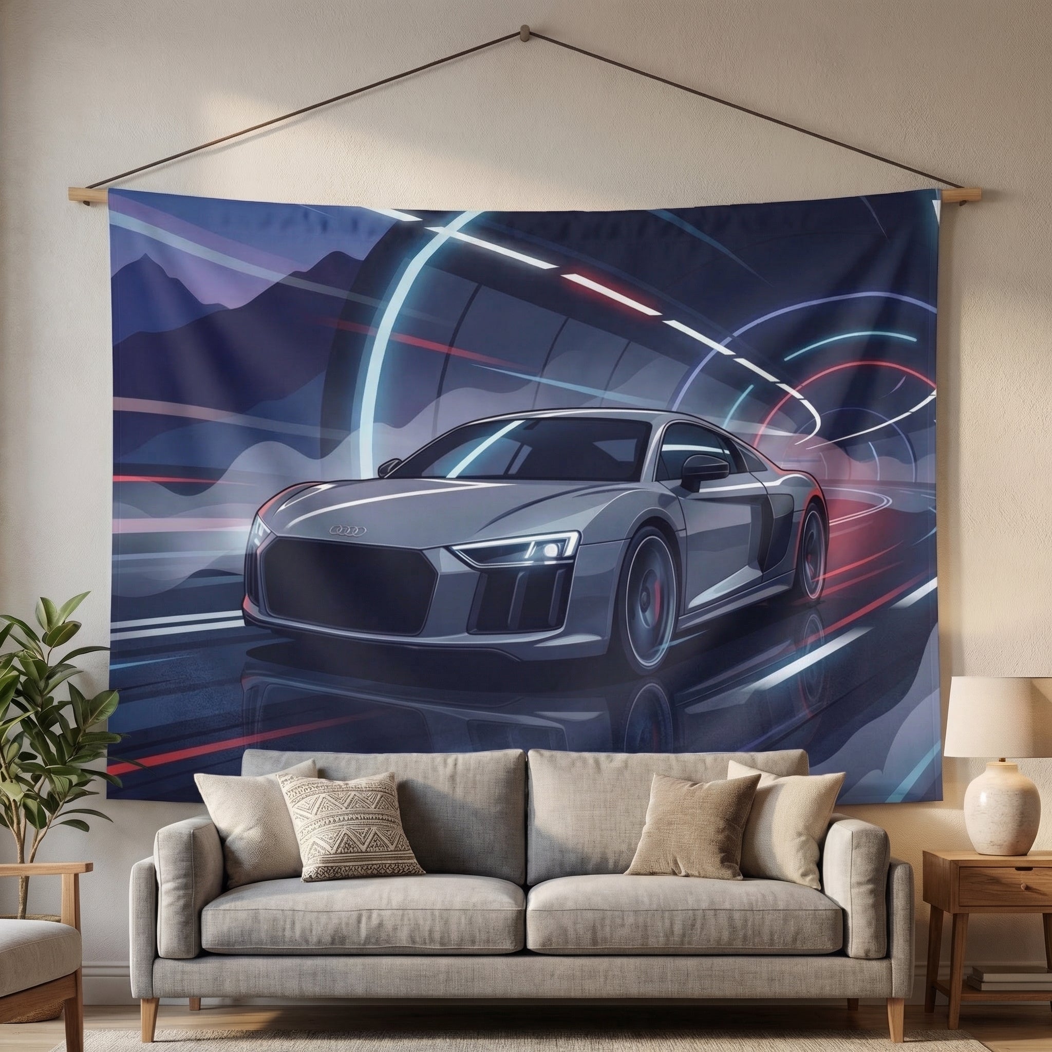Audi R8 Car Wall Tapestry Neon Tunnel Wall Art