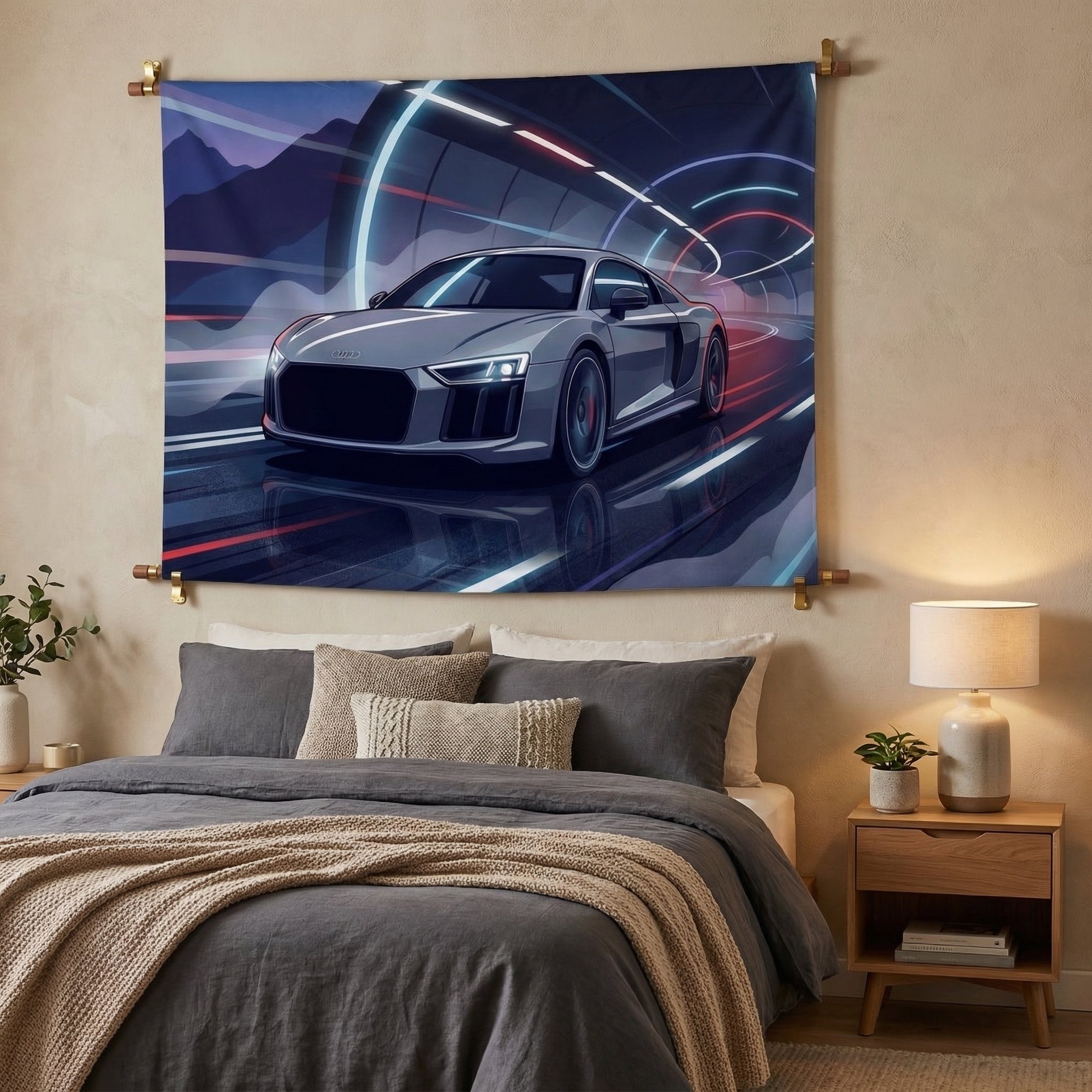 Audi R8 Car Wall Tapestry Neon Tunnel Wall Art
