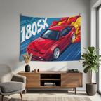 Nissan 180SX Red Pop-Up Headlight Aerial Bold Graphic Car Wall Art Tapestry
