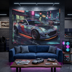 Nissan 350Z Race Livery Neon Tokyo Street JDM Drift Car Wall Art Tapestry