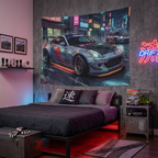 Nissan 350Z Race Livery Neon Tokyo Street JDM Drift Car Wall Art Tapestry