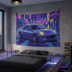 Nissan 350Z Widebody Neon Tokyo Night Rain JDM Car Wall Art Tapestry