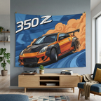 Nissan 350Z Drift Tyre Smoke Orange Pop Art Car Wall Art Tapestry