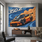 Nissan 350Z Drift Tyre Smoke Orange Pop Art Car Wall Art Tapestry