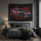 Nissan 350Z Rising Sun Widebody Black and Red Graphic Car Wall Art Tapestry
