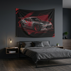 Nissan 350Z Rising Sun Widebody Black and Red Graphic Car Wall Art Tapestry