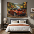 Nissan 350Z Widebody Autumn Mountain Valley Scenic Car Wall Art Tapestry
