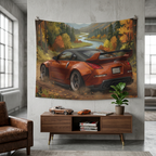 Nissan 350Z Widebody Autumn Mountain Valley Scenic Car Wall Art Tapestry
