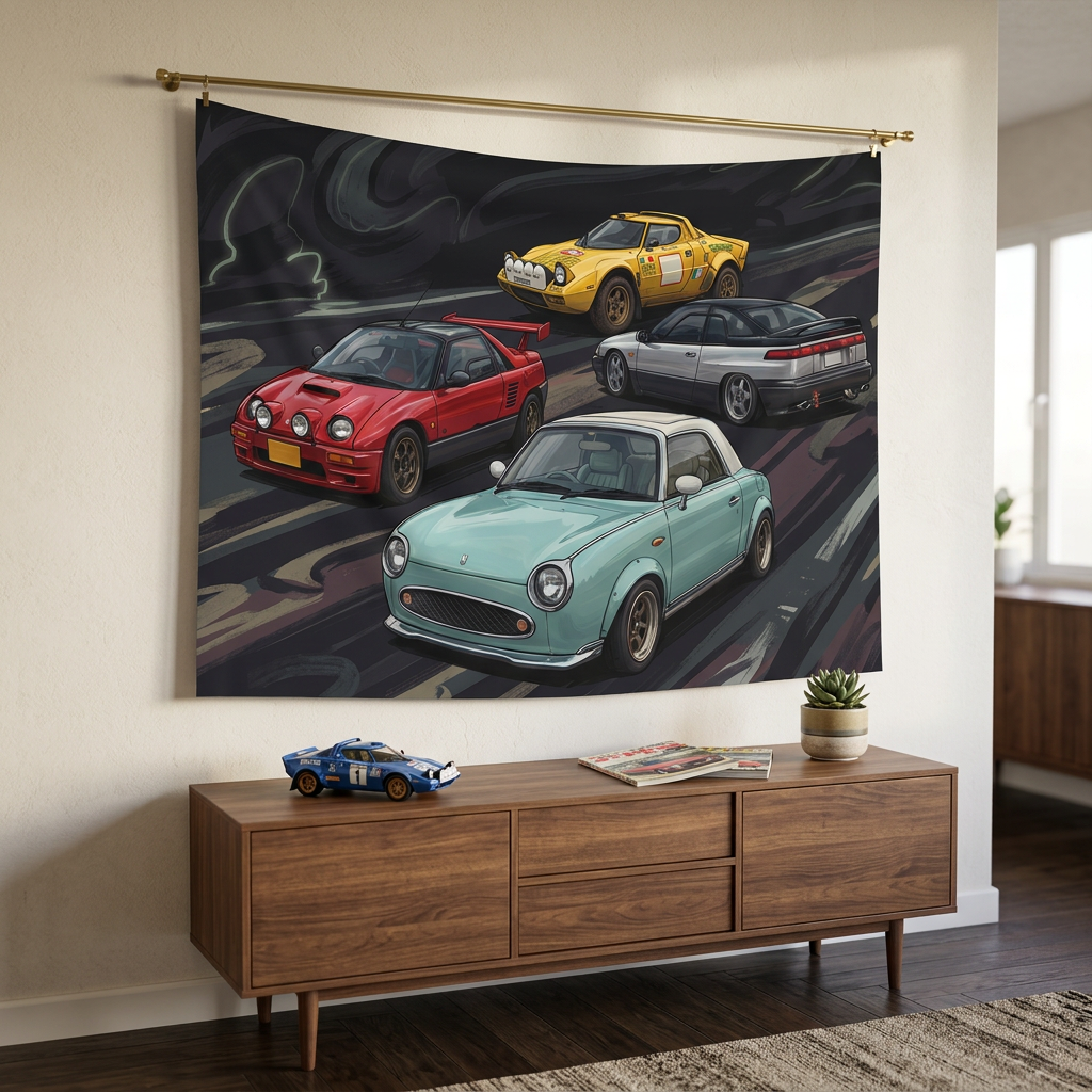 Classic Icons Nissan Figaro AZ-1 Lancia Stratos Mitsubishi GTO Car Wall Art Tapestry