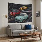 Classic Icons Nissan Figaro AZ-1 Lancia Stratos Mitsubishi GTO Car Wall Art Tapestry