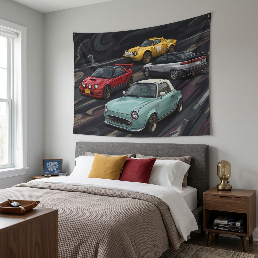 Classic Icons Nissan Figaro AZ-1 Lancia Stratos Mitsubishi GTO Car Wall Art Tapestry