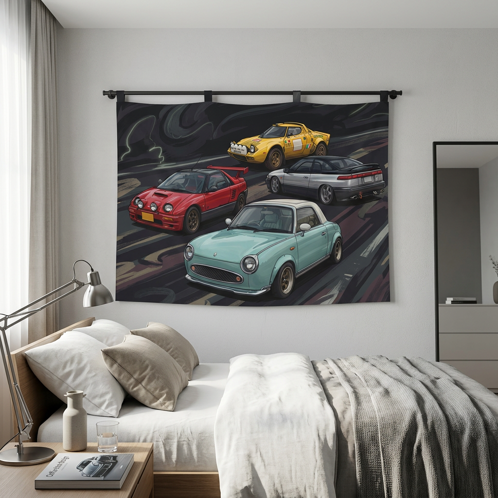 Classic Icons Nissan Figaro AZ-1 Lancia Stratos Mitsubishi GTO Car Wall Art Tapestry