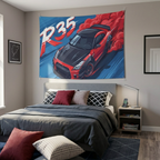 Nissan GT-R R35 Red Widebody Aerial Bold Graphic Car Wall Art Tapestry