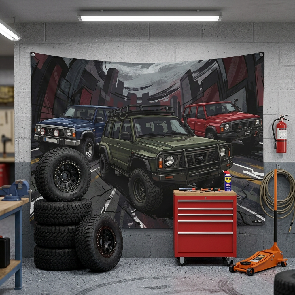 Nissan Patrol Y60 GQ Trio Off-Road Rugged Lineup Car Wall Art Tapestry