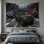 Nissan Patrol Y60 GQ Trio Off-Road Rugged Lineup Car Wall Art Tapestry