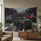 Nissan Patrol Y60 GQ Trio Off-Road Rugged Lineup Car Wall Art Tapestry