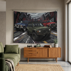 Nissan Patrol Y60 GQ Trio Off-Road Rugged Lineup Car Wall Art Tapestry
