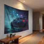 Nissan GTR R34 Skyline Car Tapestry Neon Cyberpunk Wall Art