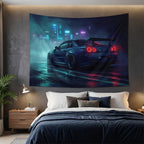 Nissan GTR R34 Skyline Car Tapestry Neon Cyberpunk Wall Art