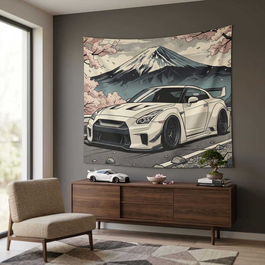 Nissan R35 GTR Car Wall Art Tapestry Mount Fuji