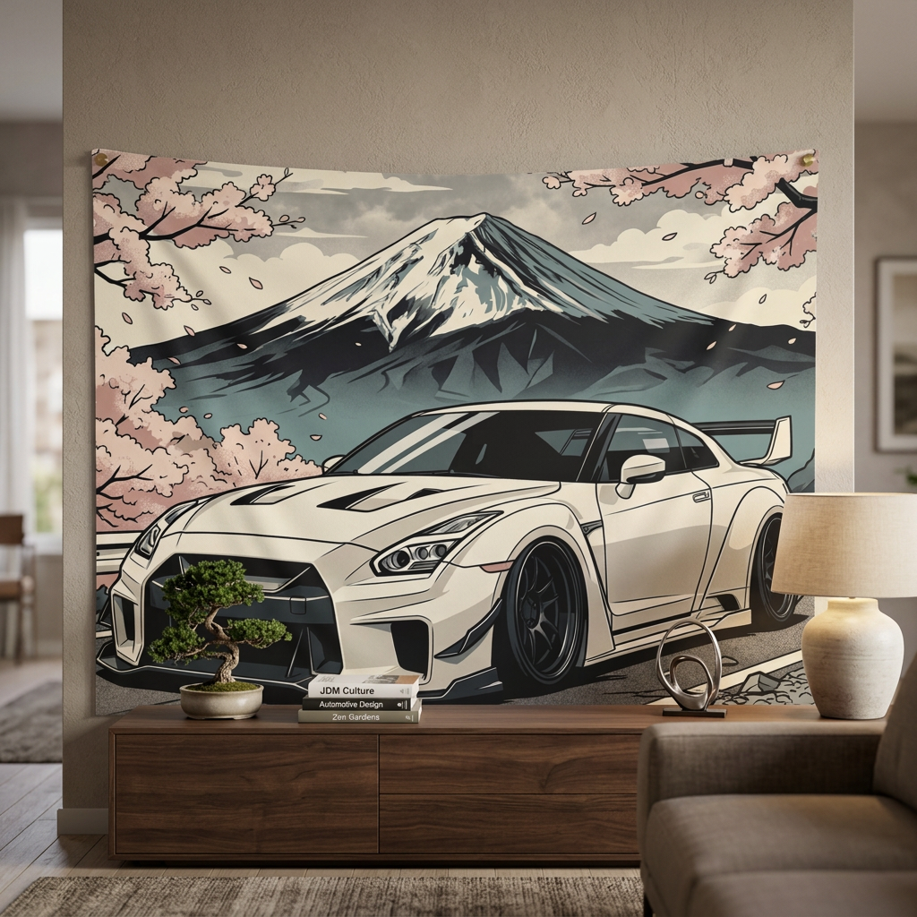 Nissan R35 GTR Car Wall Art Tapestry Mount Fuji
