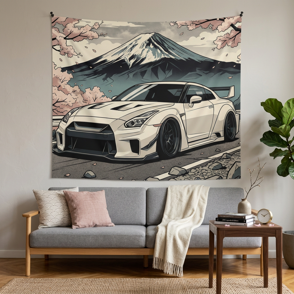 Nissan R35 GTR Car Wall Art Tapestry Mount Fuji