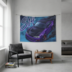 Nissan Silvia S14 Purple Widebody Black Bonnet Aerial Bold Graphic Car Wall Art Tapestry