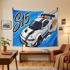 Nissan Silvia S15 White Black Stripe GT Wing Aerial Bold Graphic Car Wall Art Tapestry