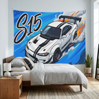 Nissan Silvia S15 White Black Stripe GT Wing Aerial Bold Graphic Car Wall Art Tapestry