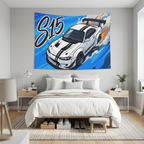 Nissan Silvia S15 White Black Stripe GT Wing Aerial Bold Graphic Car Wall Art Tapestry
