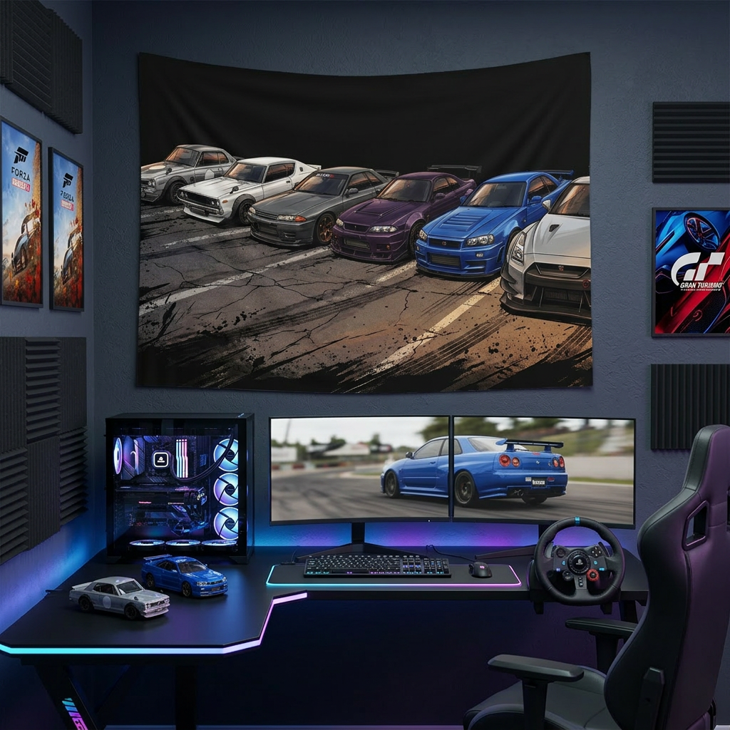 Nissan Skyline GT-R Generations JDM Car Wall Art Tapestry