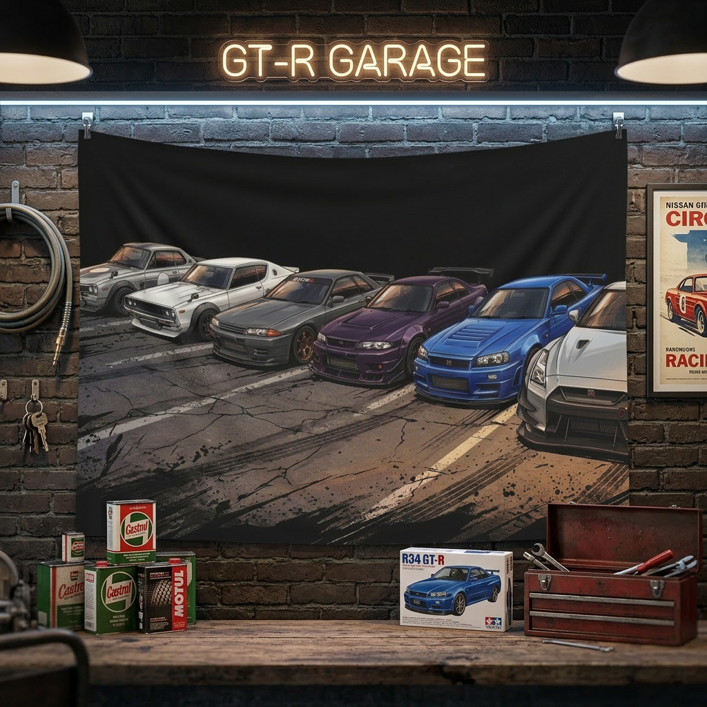 Nissan Skyline GT-R Generations JDM Car Wall Art Tapestry