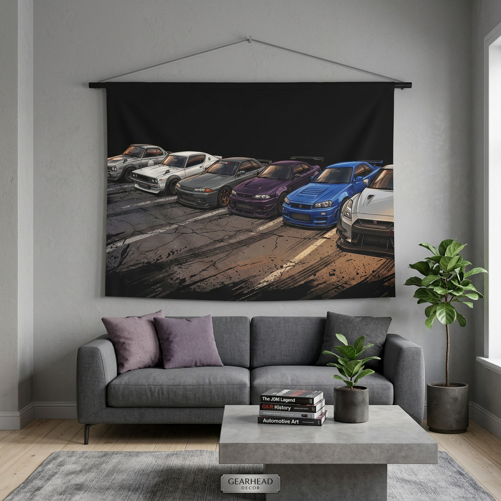 Nissan Skyline GT-R Generations JDM Car Wall Art Tapestry