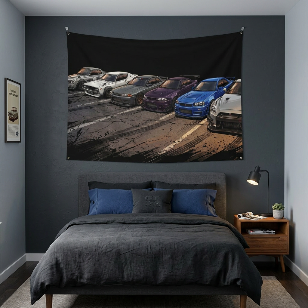 Nissan Skyline GT-R Generations JDM Car Wall Art Tapestry