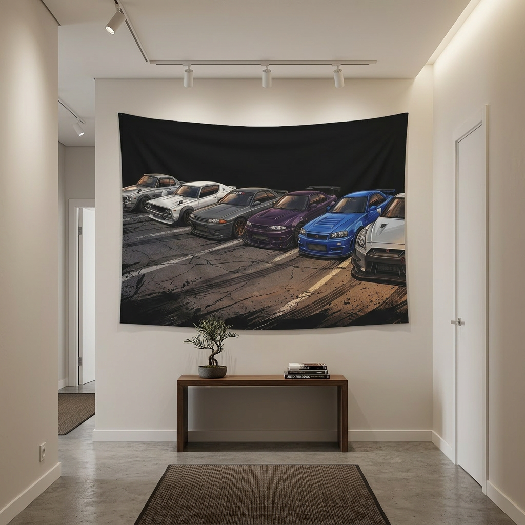 Nissan Skyline GT-R Generations JDM Car Wall Art Tapestry