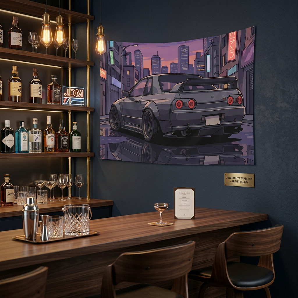 Nissan Skyline GT-R R32 JDM Cityscape Car Wall Art Tapestry