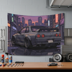 Nissan Skyline GT-R R32 JDM Cityscape Car Wall Art Tapestry