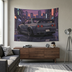 Nissan Skyline GT-R R32 JDM Cityscape Car Wall Art Tapestry