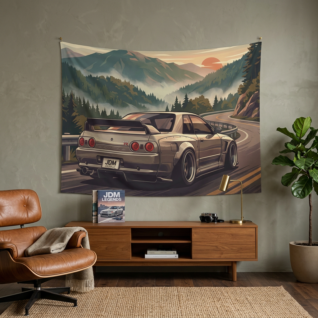 Nissan Skyline GT-R R32 JDM Mountain Car Wall Art Tapestry