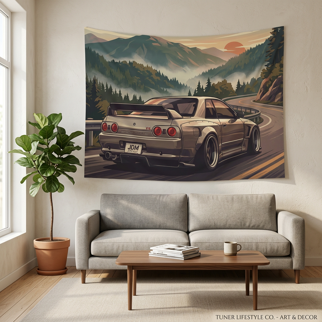 Nissan Skyline GT-R R32 JDM Mountain Car Wall Art Tapestry