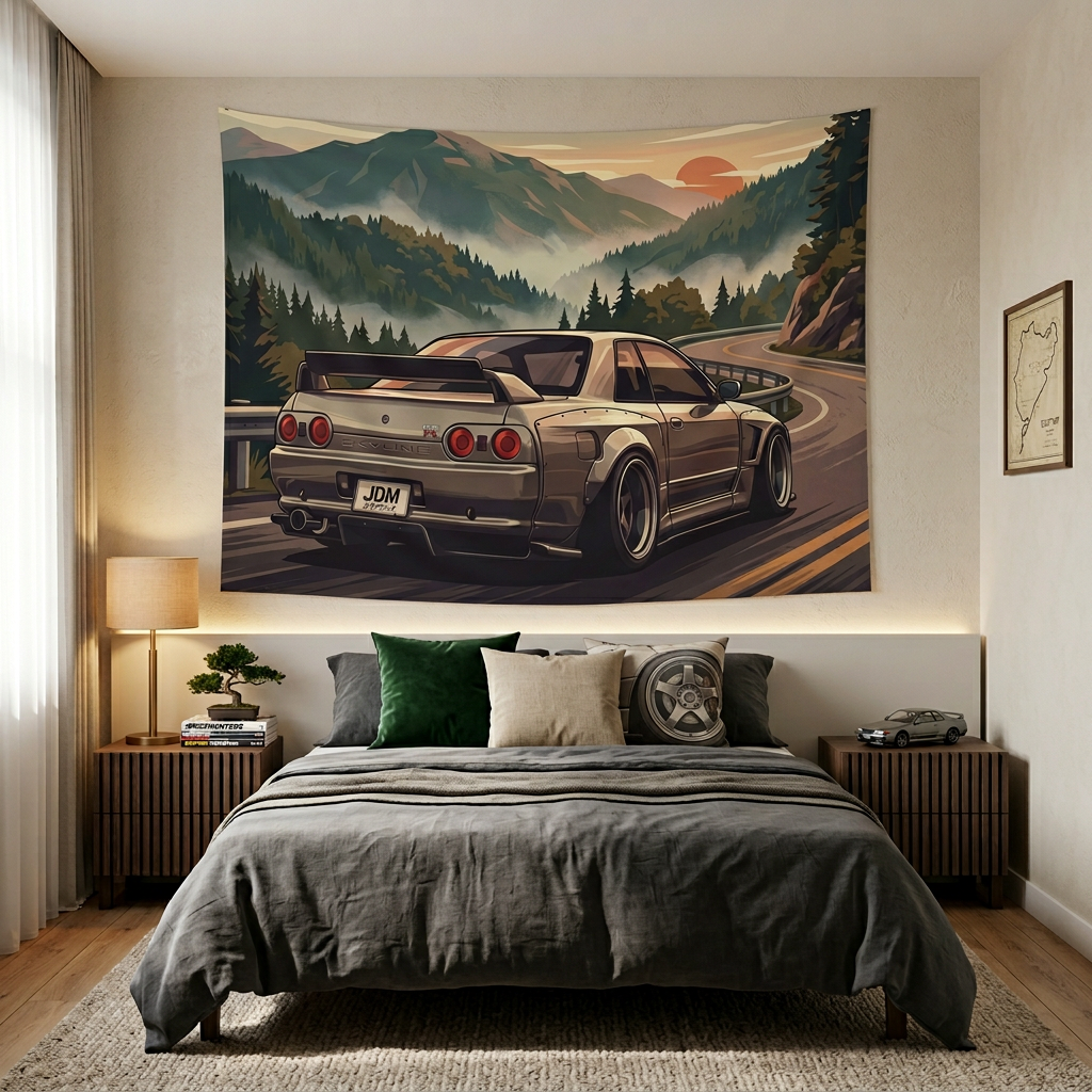 Nissan Skyline GT-R R32 JDM Mountain Car Wall Art Tapestry