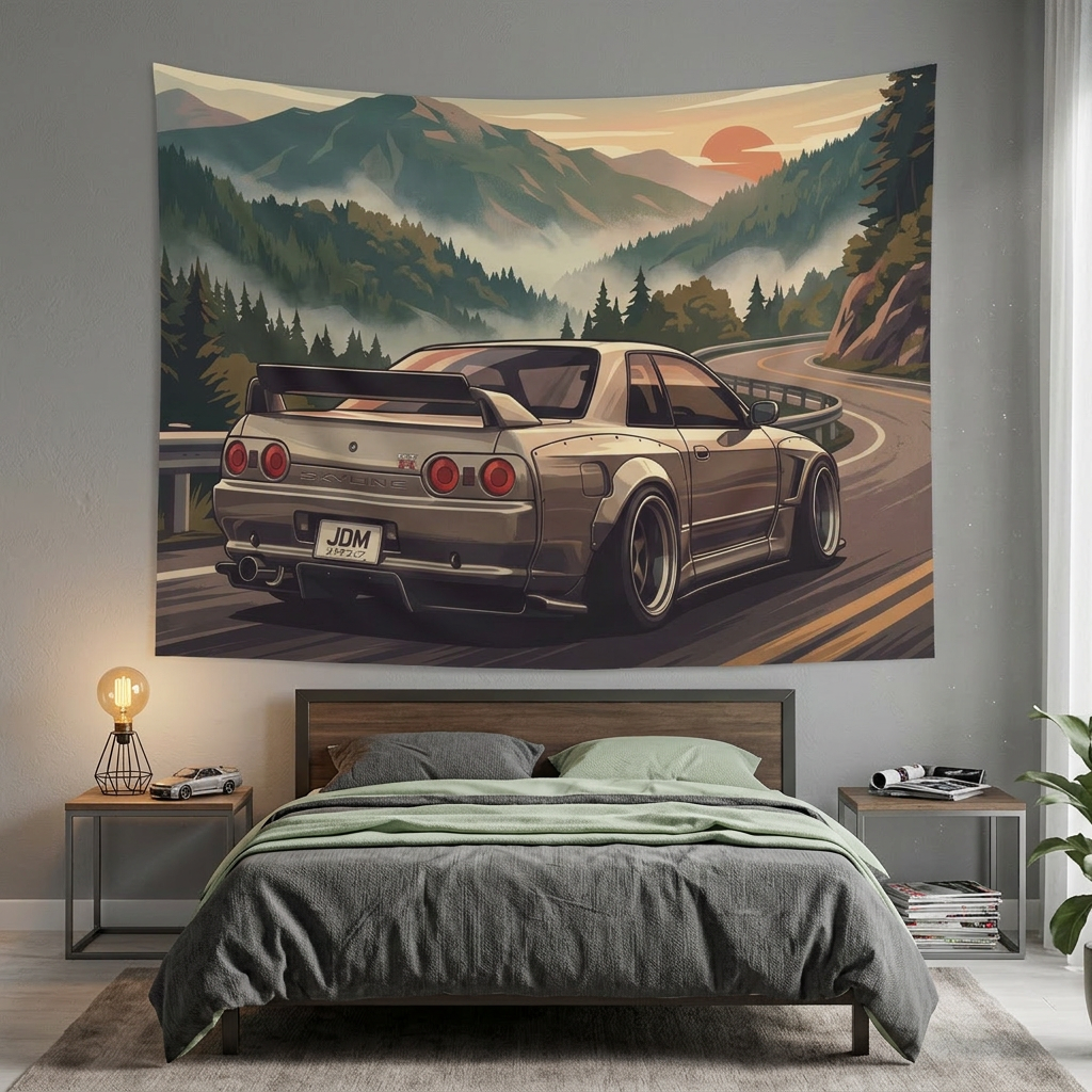 Nissan Skyline GT-R R32 JDM Mountain Car Wall Art Tapestry