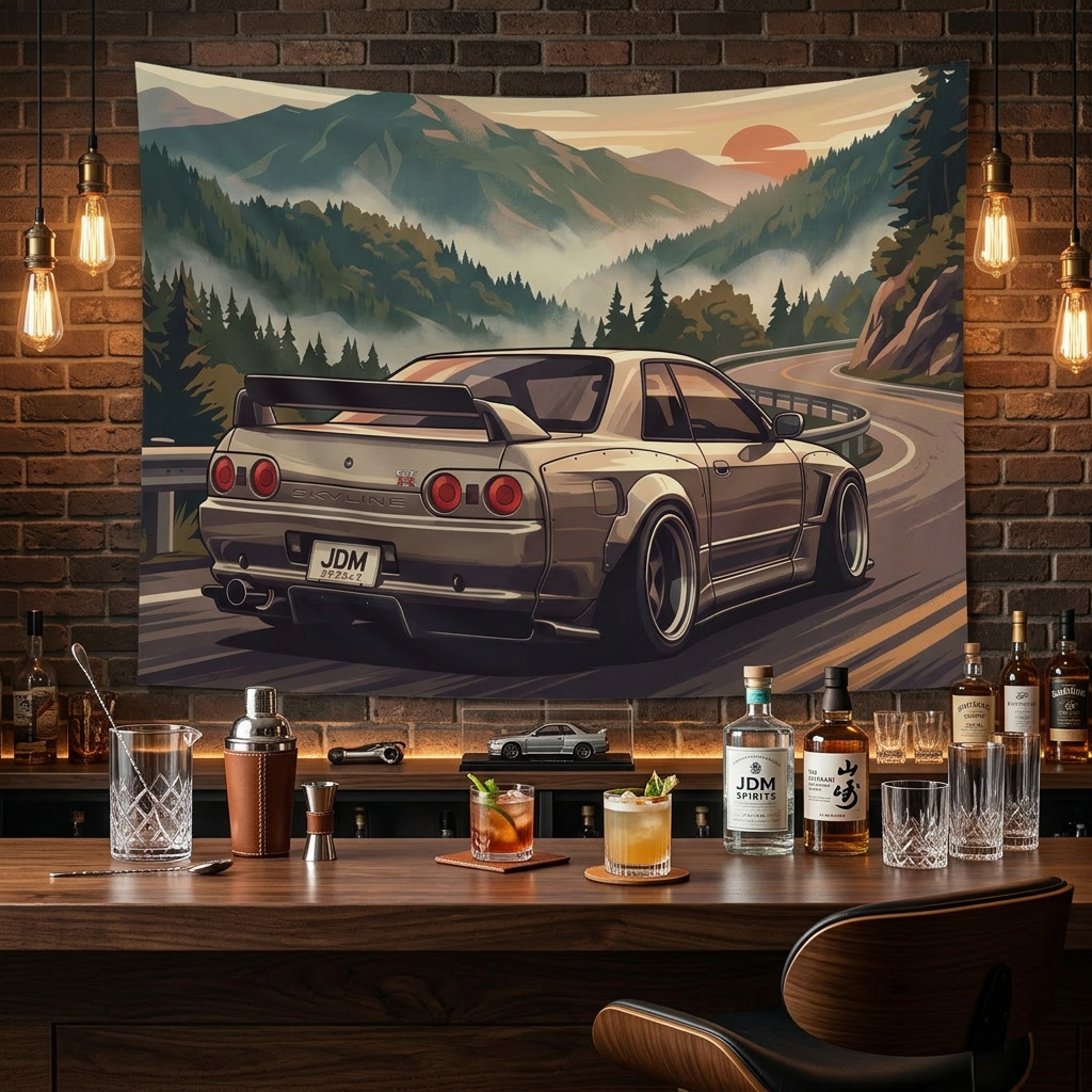 Nissan Skyline GT-R R32 JDM Mountain Car Wall Art Tapestry
