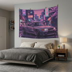 Nissan Skyline GT-R R32 JDM Neon Car Wall Art Tapestry
