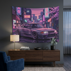 Nissan Skyline GT-R R32 JDM Neon Car Wall Art Tapestry