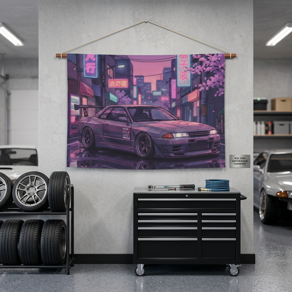 Nissan Skyline GT-R R32 JDM Neon Car Wall Art Tapestry