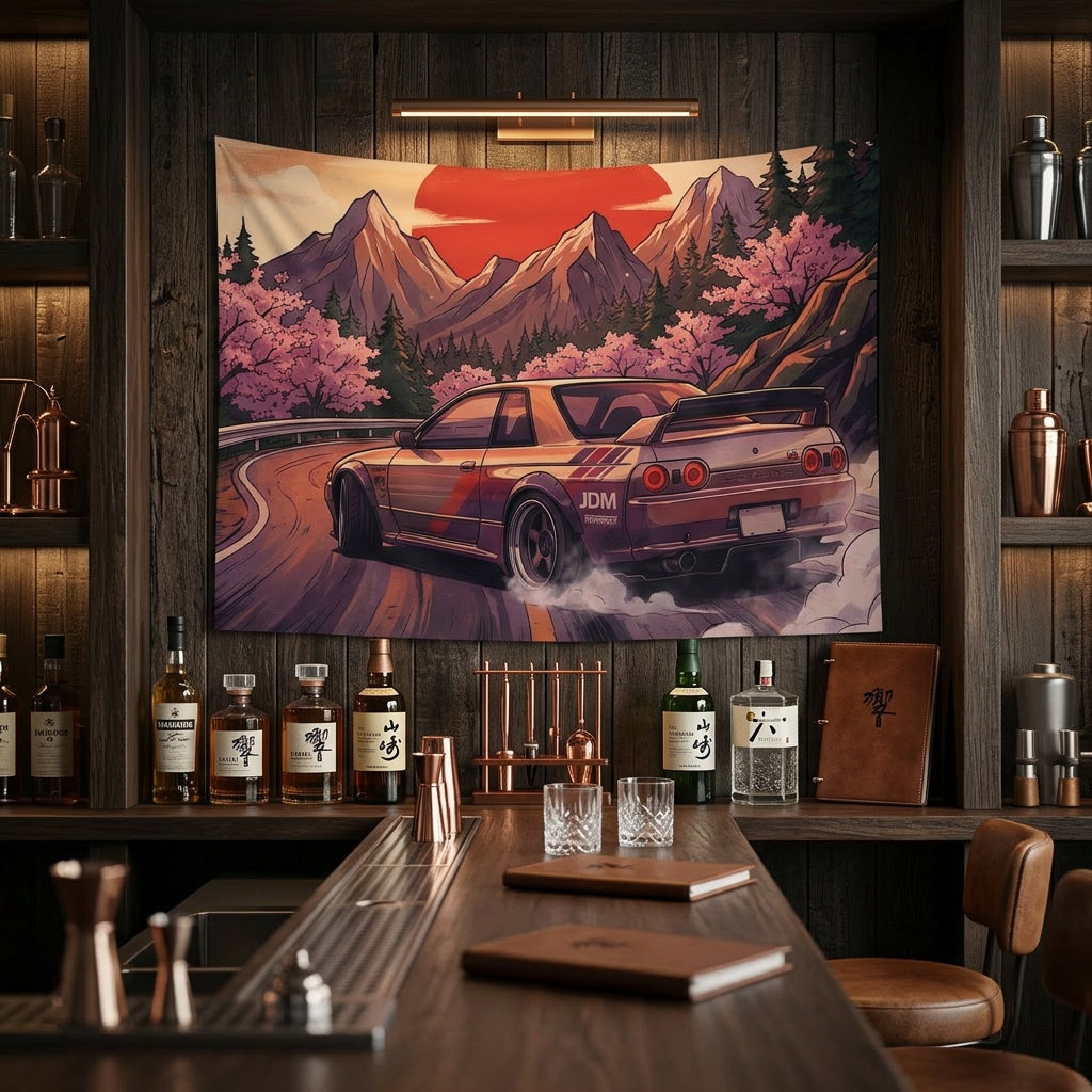 Nissan Skyline GT-R R32 JDM Sunset Mountain Car Wall Art Tapestry